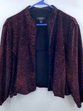 Dressbarn Women's 22W Bolero Cropped Jacket Red Black Metallic Glam Christmas